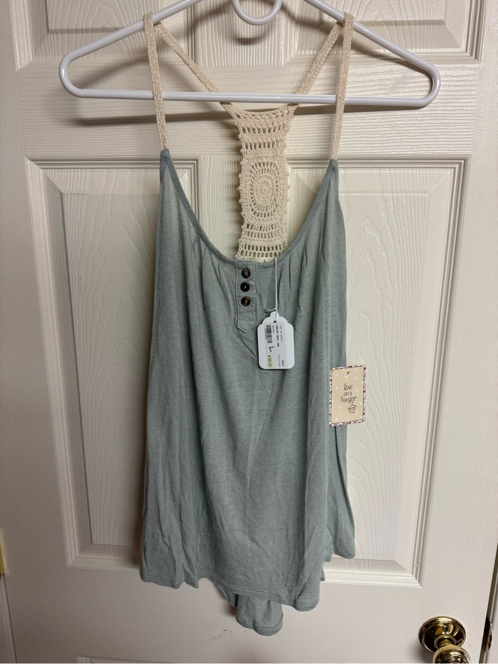 love on a hanger Sage Green Crochet-Back Camisole